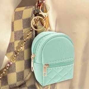 NEW Mini Backpack Bag Charm Key Chain Micro Pouch Quilted Tiffany Blue Aqua